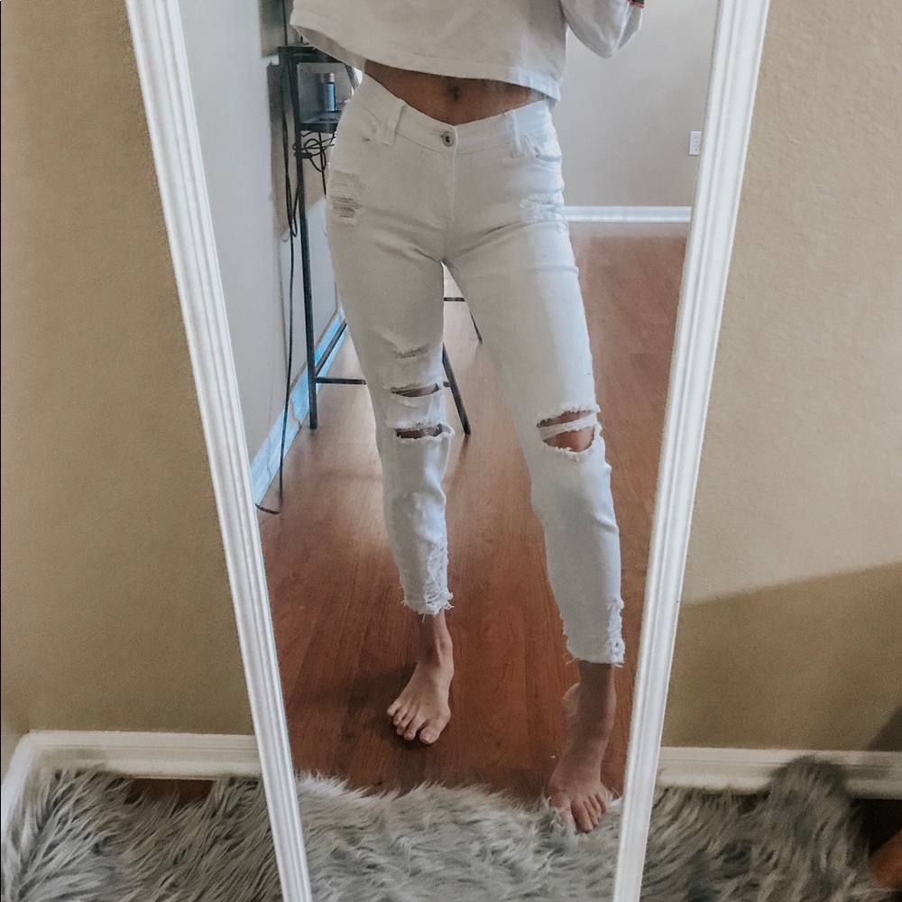 White ripped cropped jeans